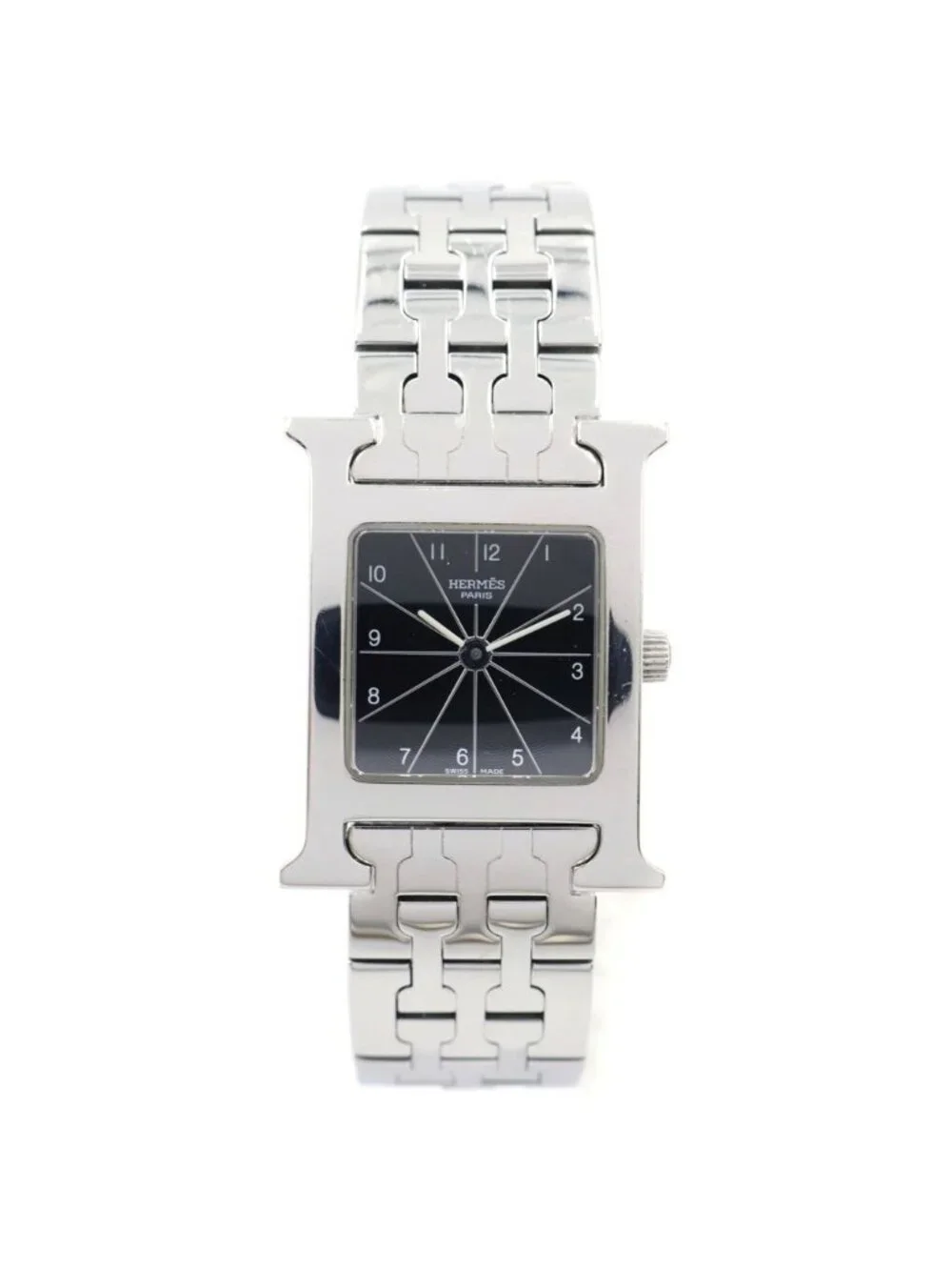 Hermes H Watch Black Dial SS Quartz Stainless Steel